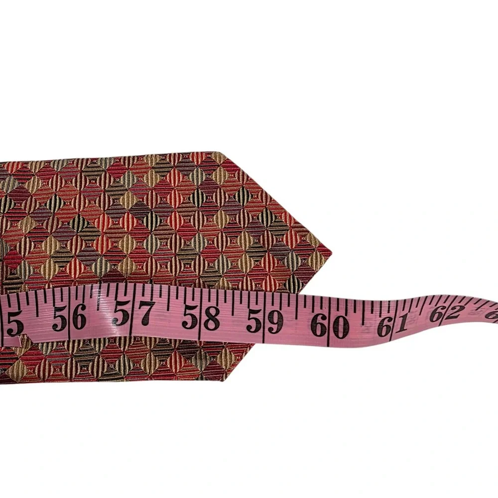 Alexander Julian American‎ Modern Geometric Silk Tie Red Gold Tan Burgundy Woven